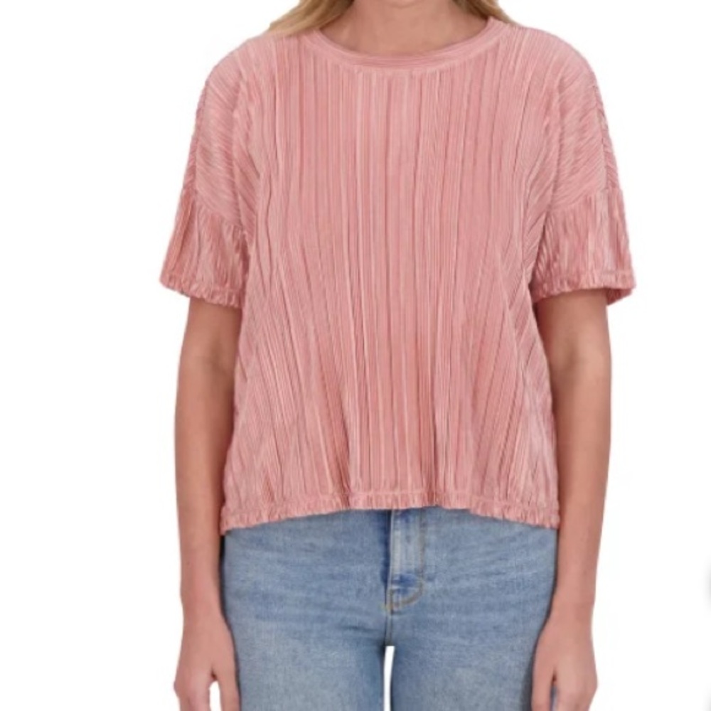 Andrew Marc Pleated Short Sleeve Tee in Dusty Pink